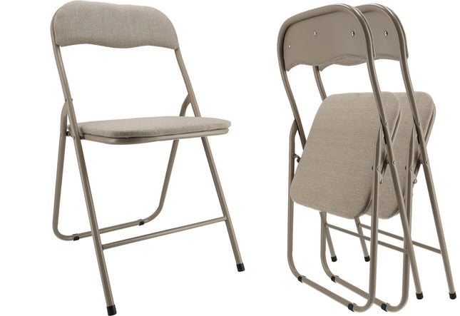 Set van 2 Opvouwbare Stoelen - Beige Klapstoelen - Compacte Inklapstoelen voor Eetkamer en Tuin
