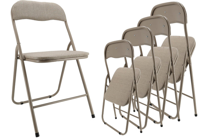 Klapstoelen Set van 4 | Beige Vouwstoelen | Inklapbare Eettafelstoelen | Comfortabele Vouwstoelenset voor Binnen en Buiten