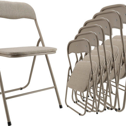 Klapstoel Set van 6 - Inklapbare Stoelen - Beige - Vouwstoelen tot 100 kg - Compact en Handig voor Feestjes en Dagelijks Gebruik