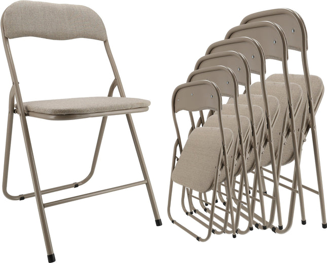 Klapstoel Set van 6 - Inklapbare Stoelen - Beige - Vouwstoelen tot 100 kg - Compact en Handig voor Feestjes en Dagelijks Gebruik