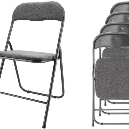 Set van 4 Grijze Vouwstoelen - Inklapbare Eettafelstoelen - Klapstoelen tot 100 kg Belastbaar - Bijzetstoelen voor Binnen en Buiten