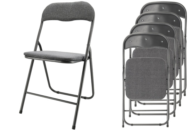 Set van 4 Grijze Vouwstoelen - Inklapbare Eettafelstoelen - Klapstoelen tot 100 kg Belastbaar - Bijzetstoelen voor Binnen en Buiten