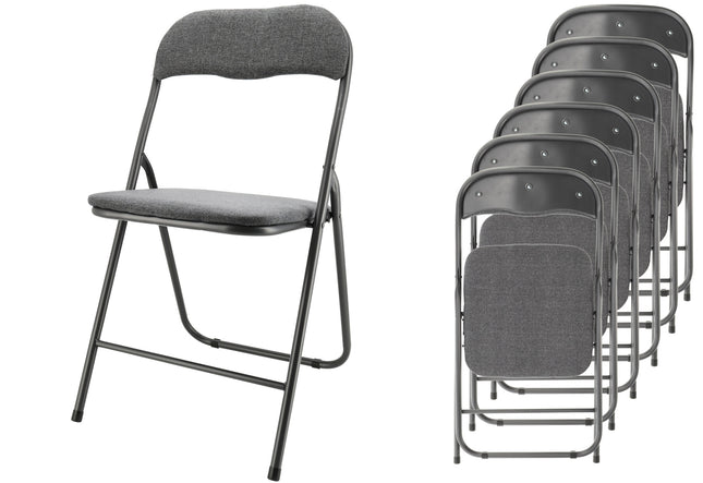 Klapstoel Premium – Vouwstoelenset 6 Vouwstoelen – Grijs – Bijzetstoel Binnen – Belastbaar tot 100kg – 43cm Zithoogte
