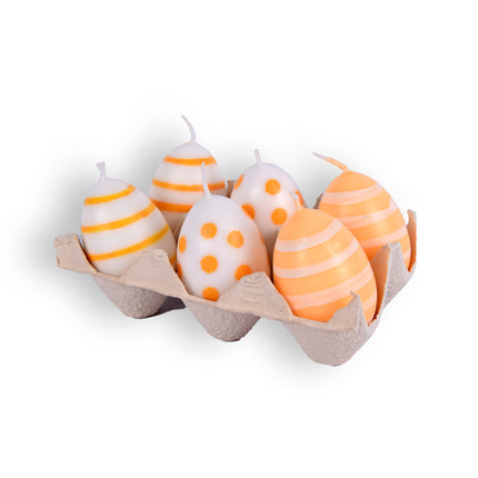 Prachtige Paaskaarsen voor Pasen: 1x Ei Kaars Stip 4x6cm Set - 6 Stuks geel/Wit - 4,5cm Diameter, 6cm Hoogte, 190g Gewicht