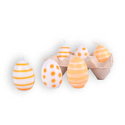 Prachtige Paaskaarsen voor Pasen: 1x Ei Kaars Stip 4x6cm Set - 6 Stuks geel/Wit - 4,5cm Diameter, 6cm Hoogte, 190g Gewicht