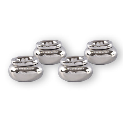 Set Van 4 Zilverkleurige Dolomiet Asbakken - Geschikt Voor Sigarettenas - Afmetingen 11cm Diameter: 6cm Hoogte - Luxe Rookaccessoire.