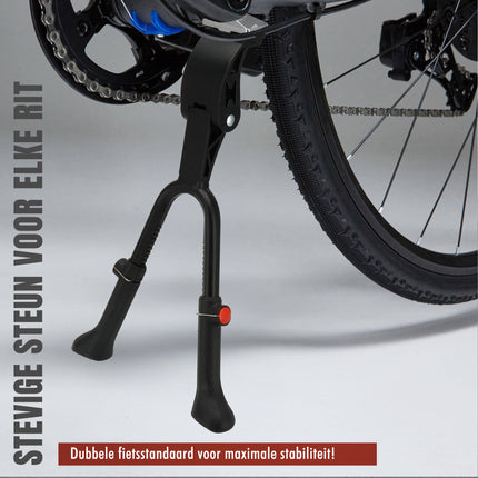 Dubbele Fietsstandaard Verstelbaar 24-28 Inch – Universele Tweepoot Fietsstandaard Racefiets & Mountainbike – Met M9 x 30 mm Bevestigingsbout – Zwart RVS – Goedkope Fietsaccessoire