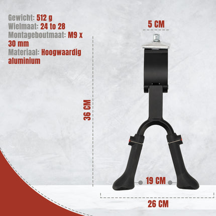 Dubbele Fietsstandaard Verstelbaar 24-28 Inch – Universele Tweepoot Fietsstandaard Racefiets & Mountainbike – Met M9 x 30 mm Bevestigingsbout – Zwart RVS – Goedkope Fietsaccessoire
