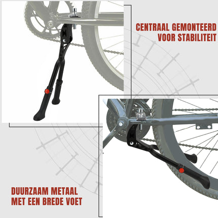 Dubbele Fietsstandaard Verstelbaar 24-28 Inch – Universele Tweepoot Fietsstandaard Racefiets & Mountainbike – Met M9 x 30 mm Bevestigingsbout – Zwart RVS – Goedkope Fietsaccessoire