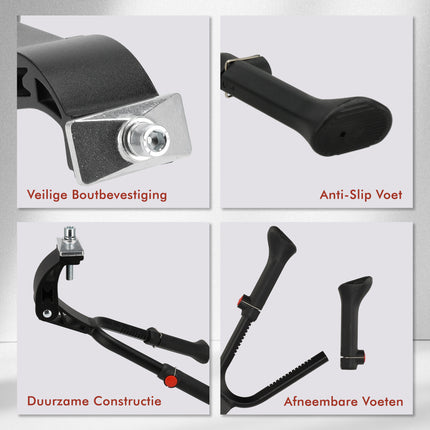 Dubbele Fietsstandaard Verstelbaar 24-28 Inch – Universele Tweepoot Fietsstandaard Racefiets & Mountainbike – Met M9 x 30 mm Bevestigingsbout – Zwart RVS – Goedkope Fietsaccessoire