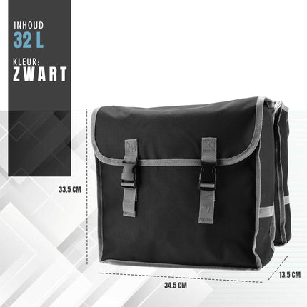 Sacoche double pour vélo Basic : sacoche en polyester pour vélo électrique d'une capacité de 32 litres, imperméable et facile à fixer 