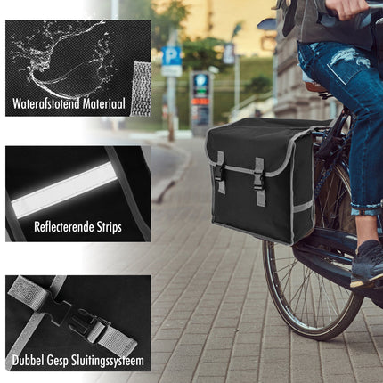 Sacoche double pour vélo Basic : sacoche en polyester pour vélo électrique d'une capacité de 32 litres, imperméable et facile à fixer 