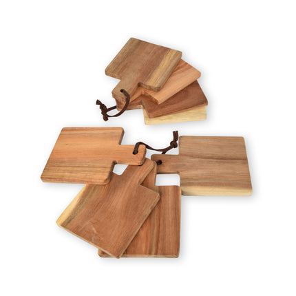 Set van 8 Houten Serveerplankjes - Ideaal voor Tapas en Kaas - Lichtbruin - Afmetingen 14cm x 10cm x 1.5cm
