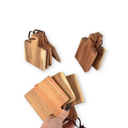 Houten Plankjes Set – 12 stuks - Serveerplankjes voor Tapas en Kaas - Licht Bruine Snijplankjes - 14cm x 10cm x 1.5cm
