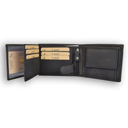 Luxe Leren Heren portemonnee |Dames portemonnee | Portemonne | Met 9 Pasjessleuven | Echt leder | RFID Anti-Skim Bescherming | Compact Formaat 12.5cm x 3cm x 10cm