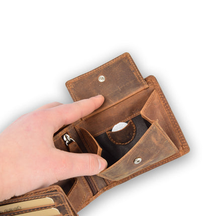 Luxe Leren Heren portemonnee |Portemonne| Dames portemonne Met 9 Pasjessleuven | Bruin | Echt leder | Met Dubbele steken | RFID Anti-Skim Bescherming | Compact Formaat 12.5cm x 3cm x 10cm