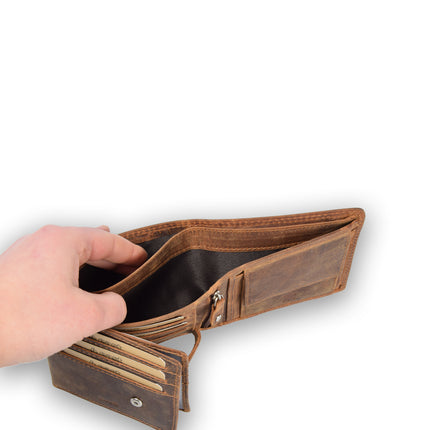 Luxe Leren Heren portemonnee |Portemonne| Dames portemonne Met 9 Pasjessleuven | Bruin | Echt leder | Met Dubbele steken | RFID Anti-Skim Bescherming | Compact Formaat 12.5cm x 3cm x 10cm