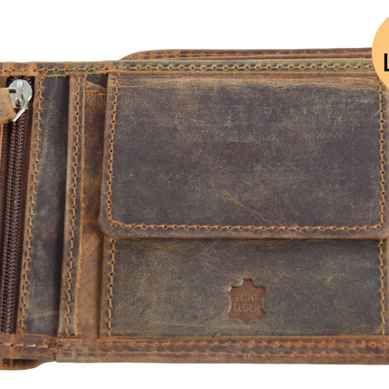Luxe Leren Heren portemonnee |Portemonne| Dames portemonne Met 9 Pasjessleuven | Bruin | Echt leder | Met Dubbele steken | RFID Anti-Skim Bescherming | Compact Formaat 12.5cm x 3cm x 10cm