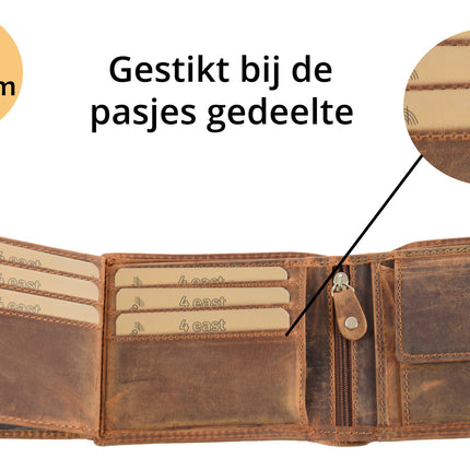 Luxe Leren Heren portemonnee |Portemonne| Dames portemonne Met 9 Pasjessleuven | Bruin | Echt leder | Met Dubbele steken | RFID Anti-Skim Bescherming | Compact Formaat 12.5cm x 3cm x 10cm