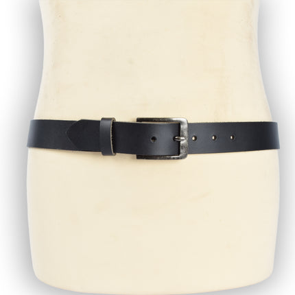 4East Unisex 100% Echt buffelleer Riem - zwart Broekriem - Maat 85 - Verstelbaar - 5 Gaten - Totale Lengte 101cm - Voor Dames en Heren