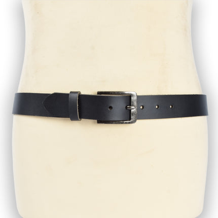 4East Unisex 100% Echt buffelleer Riem - zwart Broekriem - Maat 95 - Verstelbaar - 5 Gaten - Totale Lengte 112cm - Voor Dames en Heren