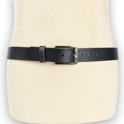 4East Unisex 100% Echt buffelleer Riem - zwart Broekriem - Maat 115 - Verstelbaar - 5 Gaten - Totale Lengte 131cm - Voor Dames en Heren