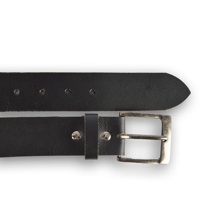 4East Unisex 100% Echt buffelleer Riem - zwarte  Broekriem - Maat 85 - Verstelbaar - 5 Gaten - Totale Lengte 101cm - Voor Dames en Heren