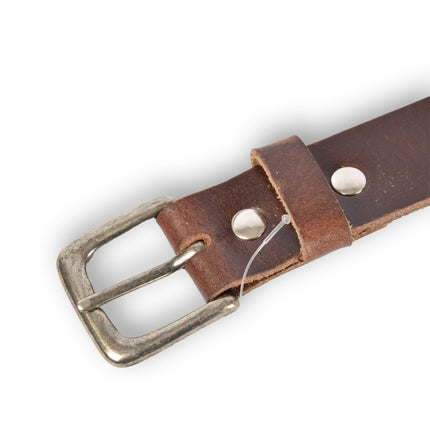 4East Unisex 100% Echt buffelleer  Riem - Bruin Broekriem - Maat 95 - Verstelbaar - 5 Gaten - Totale Lengte 111cm - Voor Dames en Heren