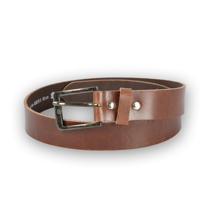 4East Unisex 100% Echt buffelleer Riem – bruin Broekriem - Maat 85 - Verstelbaar - 5 Gaten - Totale Lengte 101cm - Voor Dames en Heren