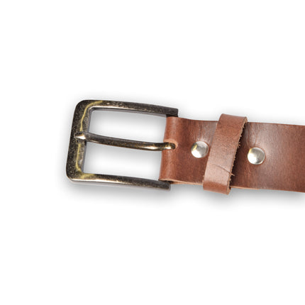 4East Unisex 100% Echt buffelleer Riem – bruin Broekriem - Maat 85 - Verstelbaar - 5 Gaten - Totale Lengte 101cm - Voor Dames en Heren