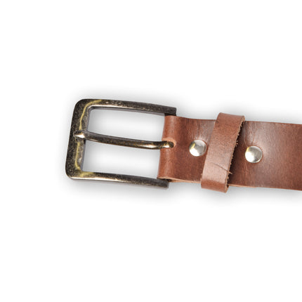 4East Unisex 100% Echt buffelleer Riem – bruin Broekriem - Maat 95 - Verstelbaar - 5 Gaten - Totale Lengte 112cm - Voor Dames en Heren