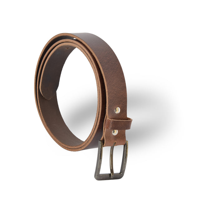 4East Unisex 100% Echt buffelleer Riem - Bruin Broekriem - Maat 115 - Verstelbaar - 5 Gaten - Totale Lengte 131cm - Voor Dames en Heren