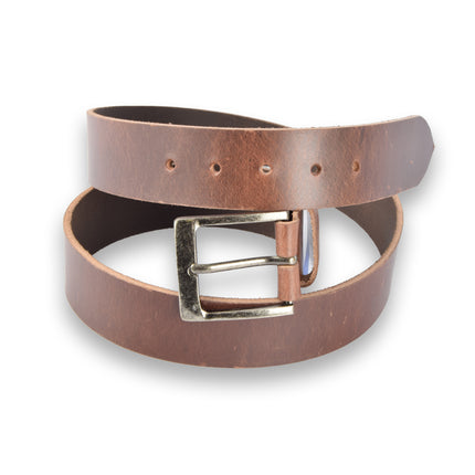 4East Unisex 100% Echt buffelleer Riem - bruin Broekriem - Maat 95 - Verstelbaar - 5 Gaten - Totale Lengte 111cm - Voor Dames en Heren - 4cm Breedte Broekriem