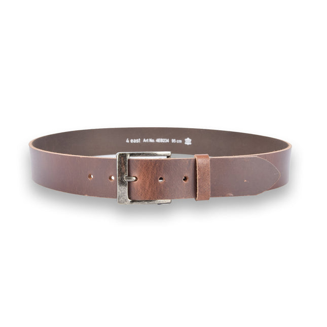 4East Unisex 100% Echt buffelleer Riem - bruin Broekriem - Maat 95 - Verstelbaar - 5 Gaten - Totale Lengte 111cm - Voor Dames en Heren - 4cm Breedte Broekriem