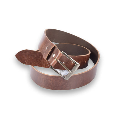 4East Unisex 100% Echt buffelleerRiem - bruin Broekriem - Maat 105 - Verstelbaar - 5 Gaten - Totale Lengte 121cm - Voor Dames en Heren - 4cm Breedte Broekriem