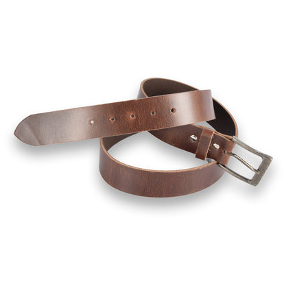 4East Unisex 100% Echt buffelleerRiem - bruin Broekriem - Maat 105 - Verstelbaar - 5 Gaten - Totale Lengte 121cm - Voor Dames en Heren - 4cm Breedte Broekriem