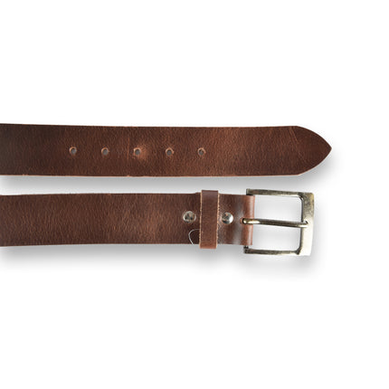 4East Unisex 100% Echt buffelleerRiem - bruin Broekriem - Maat 105 - Verstelbaar - 5 Gaten - Totale Lengte 121cm - Voor Dames en Heren - 4cm Breedte Broekriem