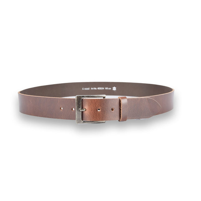 4East Unisex 100% Echt buffelleerRiem - bruin Broekriem - Maat 105 - Verstelbaar - 5 Gaten - Totale Lengte 121cm - Voor Dames en Heren - 4cm Breedte Broekriem