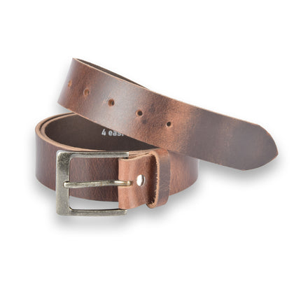 4East Unisex 100% Echt buffelleer Riem - bruine Broekriem - Maat 115 - Verstelbaar - 5 Gaten - Totale Lengte 131cm - Voor Dames en Heren - 4cm Breedte Broekriem