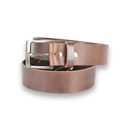 4East Unisex 100% Echt buffelleer Riem - bruine Broekriem - Maat 115 - Verstelbaar - 5 Gaten - Totale Lengte 131cm - Voor Dames en Heren - 4cm Breedte Broekriem