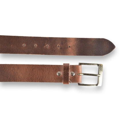 4East Unisex 100% Echt buffelleer Riem - bruine Broekriem - Maat 115 - Verstelbaar - 5 Gaten - Totale Lengte 131cm - Voor Dames en Heren - 4cm Breedte Broekriem
