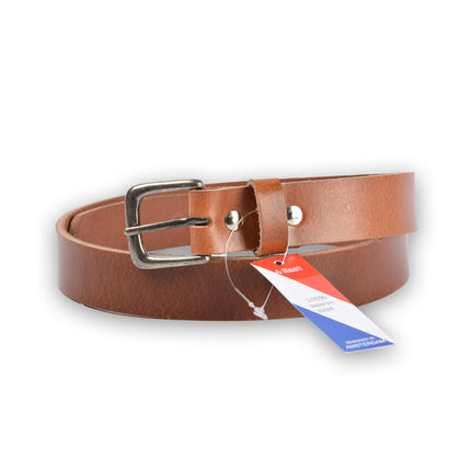 4East Unisex 100% Echt buffelleer Riem - Tan  Broekriem - Maat 85 - Verstelbaar - 5 Gaten - Totale Lengte 101cm - Voor Dames en Heren