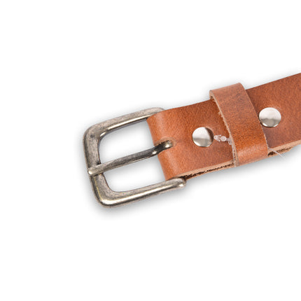 4East Unisex 100% Echt buffelleer Riem - Tan  Broekriem - Maat 85 - Verstelbaar - 5 Gaten - Totale Lengte 101cm - Voor Dames en Heren