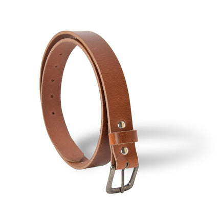 4East Unisex 100% Echt buffelleer Riem - Tan  Broekriem - Maat 85 - Verstelbaar - 5 Gaten - Totale Lengte 101cm - Voor Dames en Heren