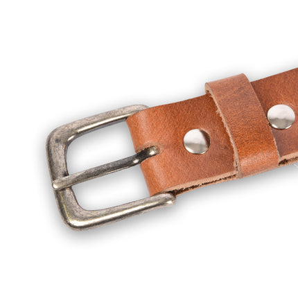 4East Unisex 100% Echt buffelleer  Riem - Tan  Broekriem - Maat 95 - Verstelbaar - 5 Gaten - Totale Lengte 111cm - Voor Dames en Heren