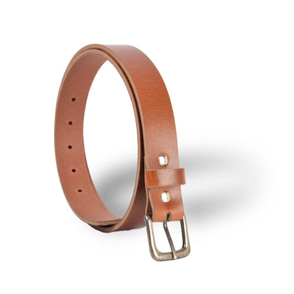 4East Unisex 100% Echt buffelleer Riem - Tan  Broekriem - Maat 105 - Verstelbaar - 5 Gaten - Totale Lengte 121cm - Voor Dames en Heren