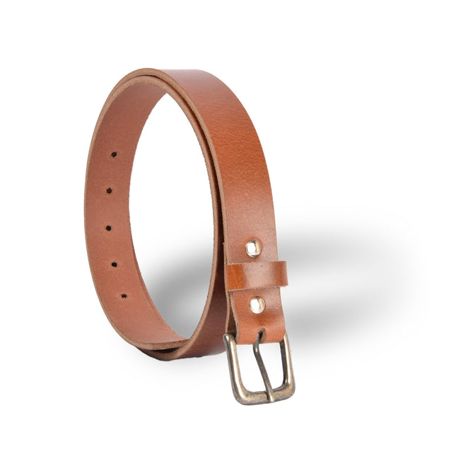 4East Unisex 100% Echt buffelleer Riem - Tan  Broekriem - Maat 105 - Verstelbaar - 5 Gaten - Totale Lengte 121cm - Voor Dames en Heren