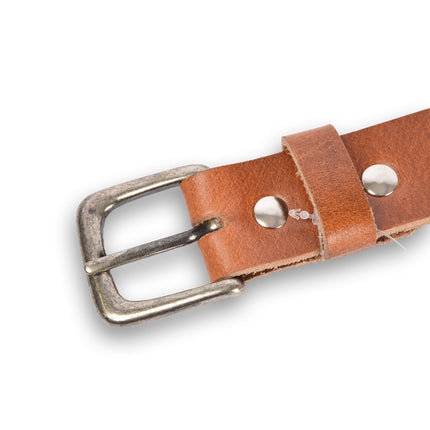 4East Unisex 100% Echt buffelleer Riem - Tan  Broekriem - Maat 105 - Verstelbaar - 5 Gaten - Totale Lengte 121cm - Voor Dames en Heren