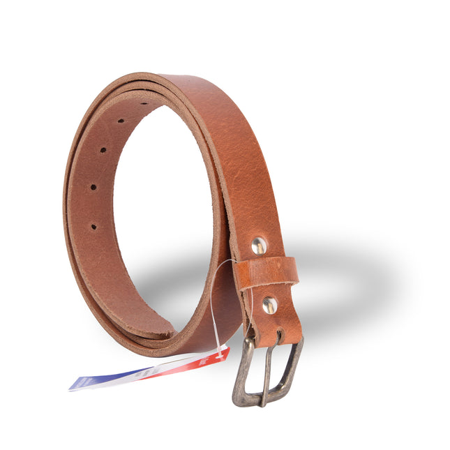 4East Unisex 100% Echt buffelleer Riem - Tan  Broekriem - Maat 115 - Verstelbaar - 5 Gaten - Totale Lengte 131cm - Voor Dames en Heren