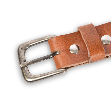 4East Unisex 100% Echt buffelleer Riem - Tan  Broekriem - Maat 115 - Verstelbaar - 5 Gaten - Totale Lengte 131cm - Voor Dames en Heren